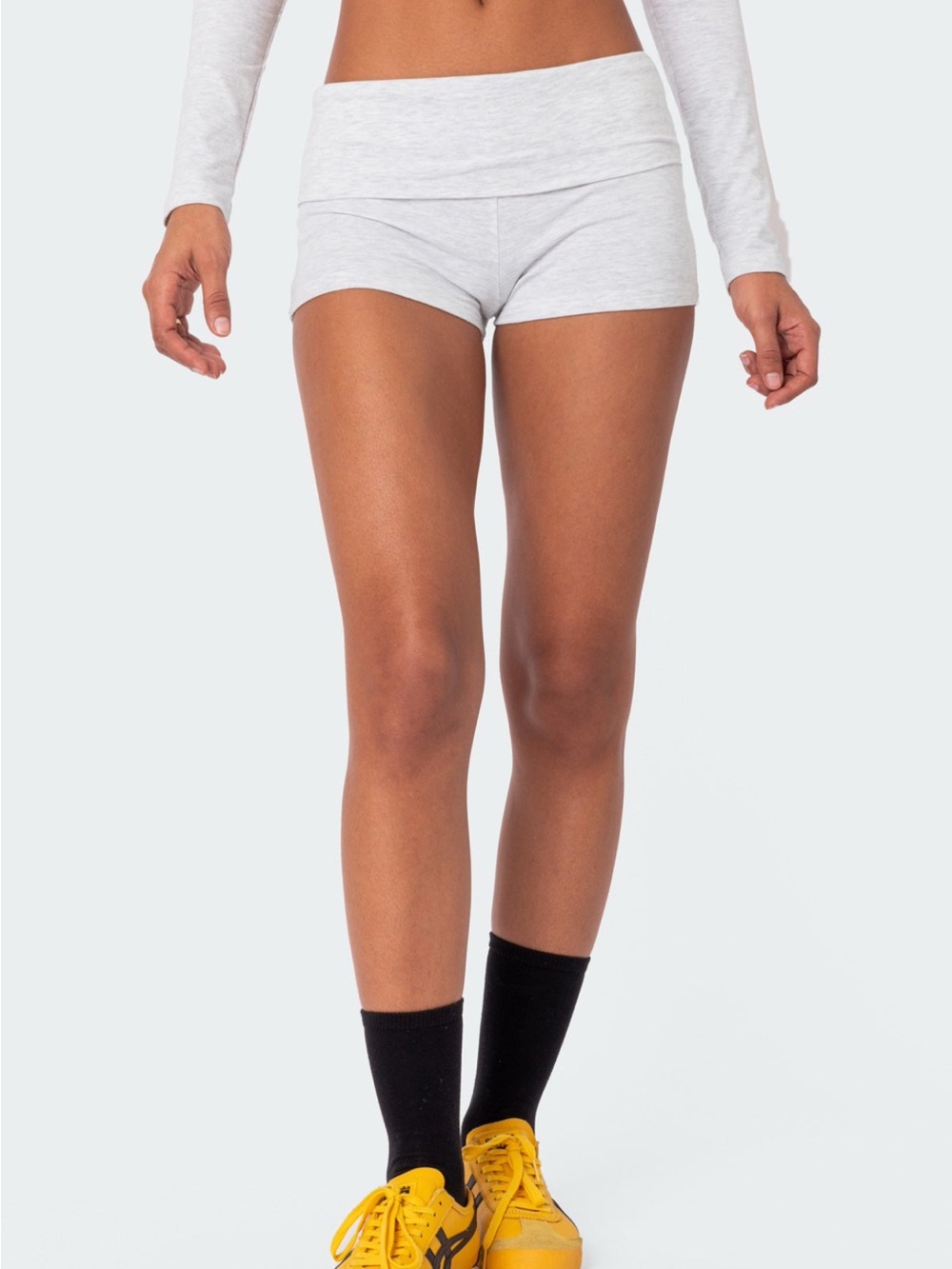 Edikted Light Gray Fold-Over Waist Bike Shorts
